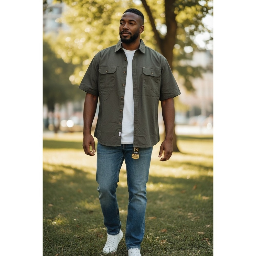 NOBLE OUTFITTERS Short Sleeve Weathered Work Shirt Men's Sz XL-T Gray 12005‎